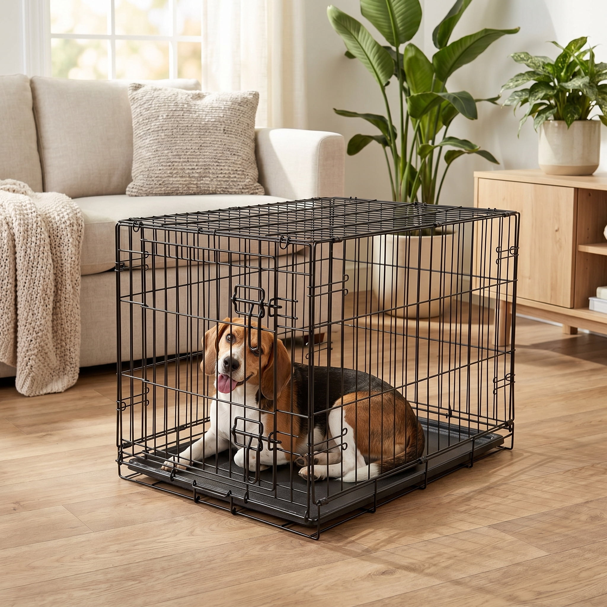 Vibrant Life Foldable Metal Dog Training Crate with Divider Panel and Leak-Proof Tray, 30 in