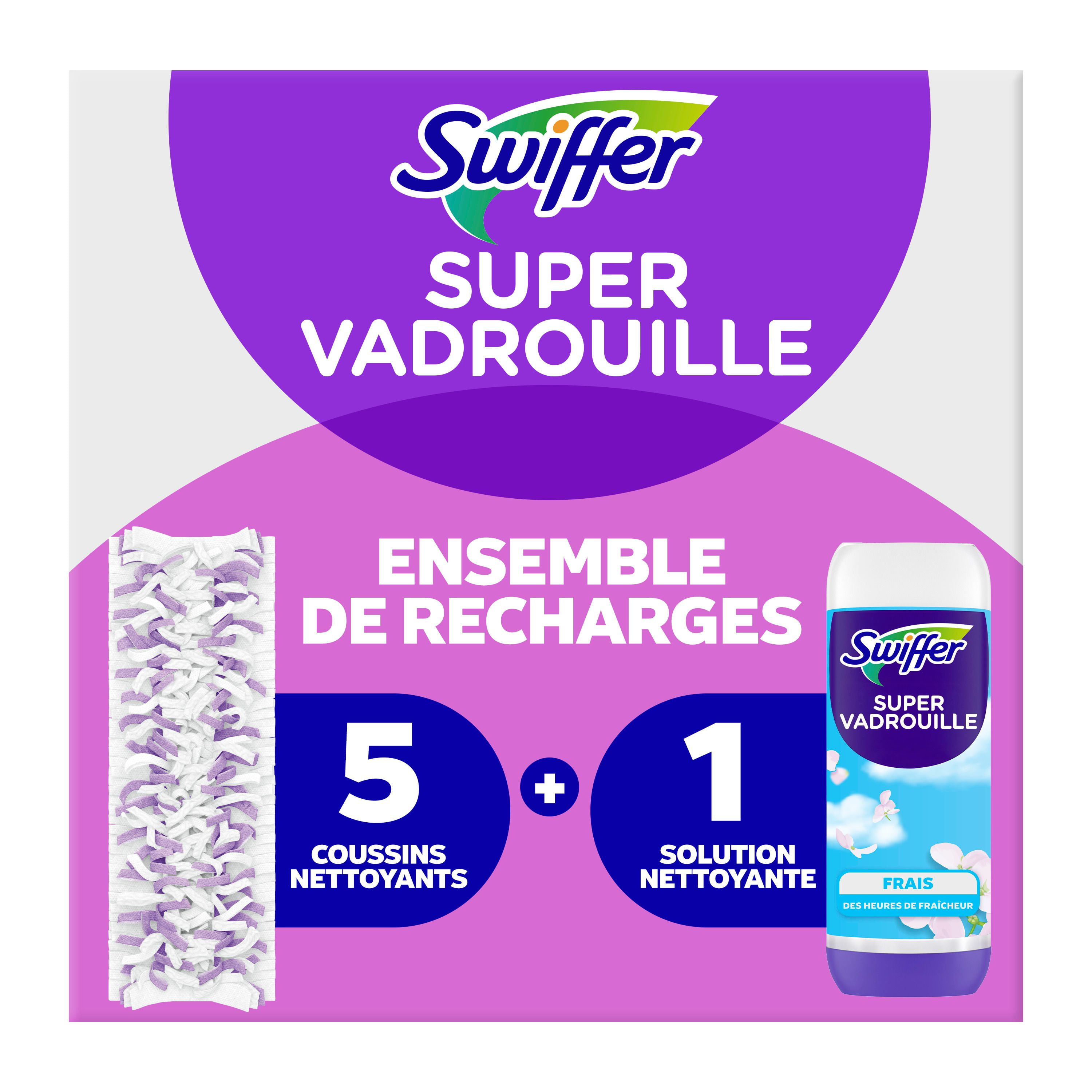 Swiffer Power Mop Refill Pack, Tile, Laminate, Wood, Floor Cleaner, 5 Pads + 1 Fresh Solution, 0 Kit