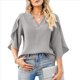 thumbnail image 2 of Blusa Holgada de con Cuello en V y Mangas 3/4 con Volantes para Mujer, Color Gris, Talla S, 2 of 6