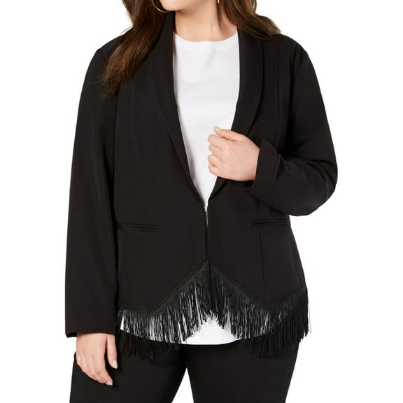 I.N.C Womens Fringed Blazer Jacket, Black, Plus Size, 3X