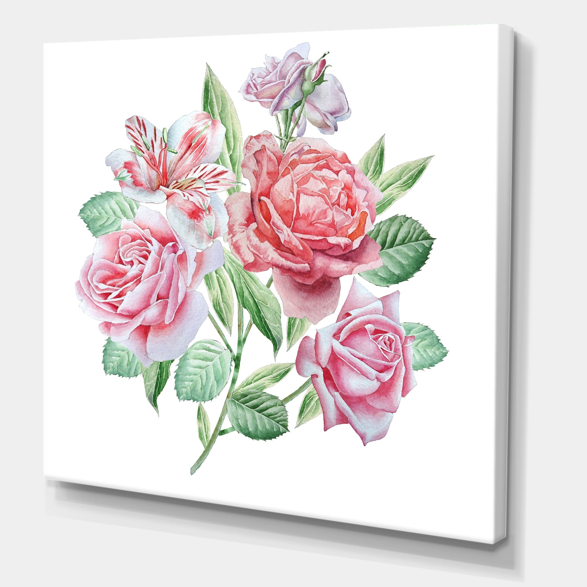 Designart ' Spring Flowers Alstroemeria Pink Roses ' Traditional Canvas Wall Art Print