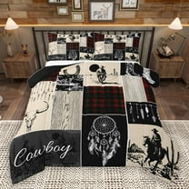 Homewish Rustic Farmhouse Hunting Bedding Comforter Set, Bohemian Dreamcatcher Twin Comforter Sets, Cowboy Cowgirl Reversible Bedding Set, Cream Black Ultra Soft Bedroom Decor, 2 Pieces