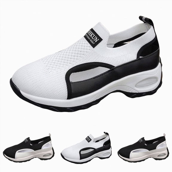 Women's Casual Shoes Thick Soled Round Toe Shallow Platform Slip on Comfortable Lightweight Suitable for Daily wear Walking Black Size 7.5