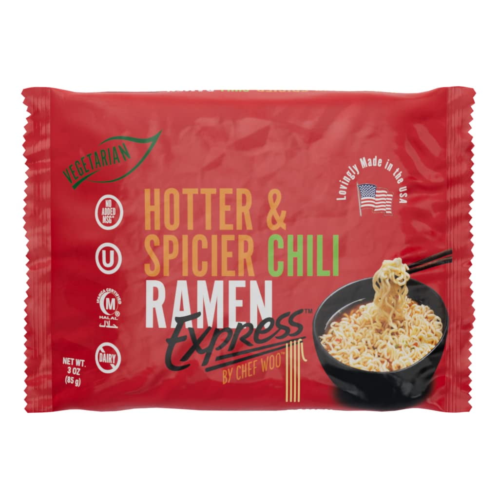 Ramen Express Hotter and Spicier Chili Ramen Noodles by Chef Woo, Vegan