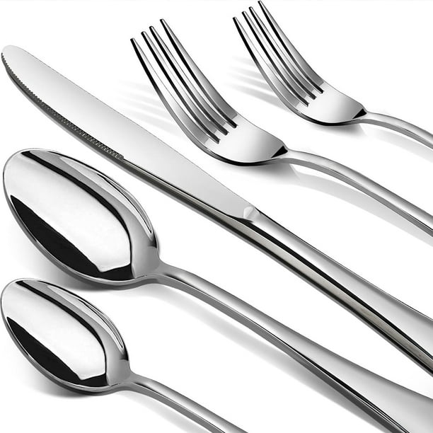 Juego de Cubiertos Dorados (20 piezas, acero inoxidable) para 4 personas: tenedores, cucharas y cuchillos. Ideal para cocina, hogar y restaurante, con acabado brillante plateado pulido