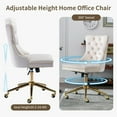 thumbnail image 6 of Beige Velvet Home Office Desk Chair with Wheels & Gold Base, Cute Makeup Vanity Chair with Tufted Back for Women Girls, Upholstered Adjustable Swivel Armless Office Chair for Bedroom, Beige, 6 of 15