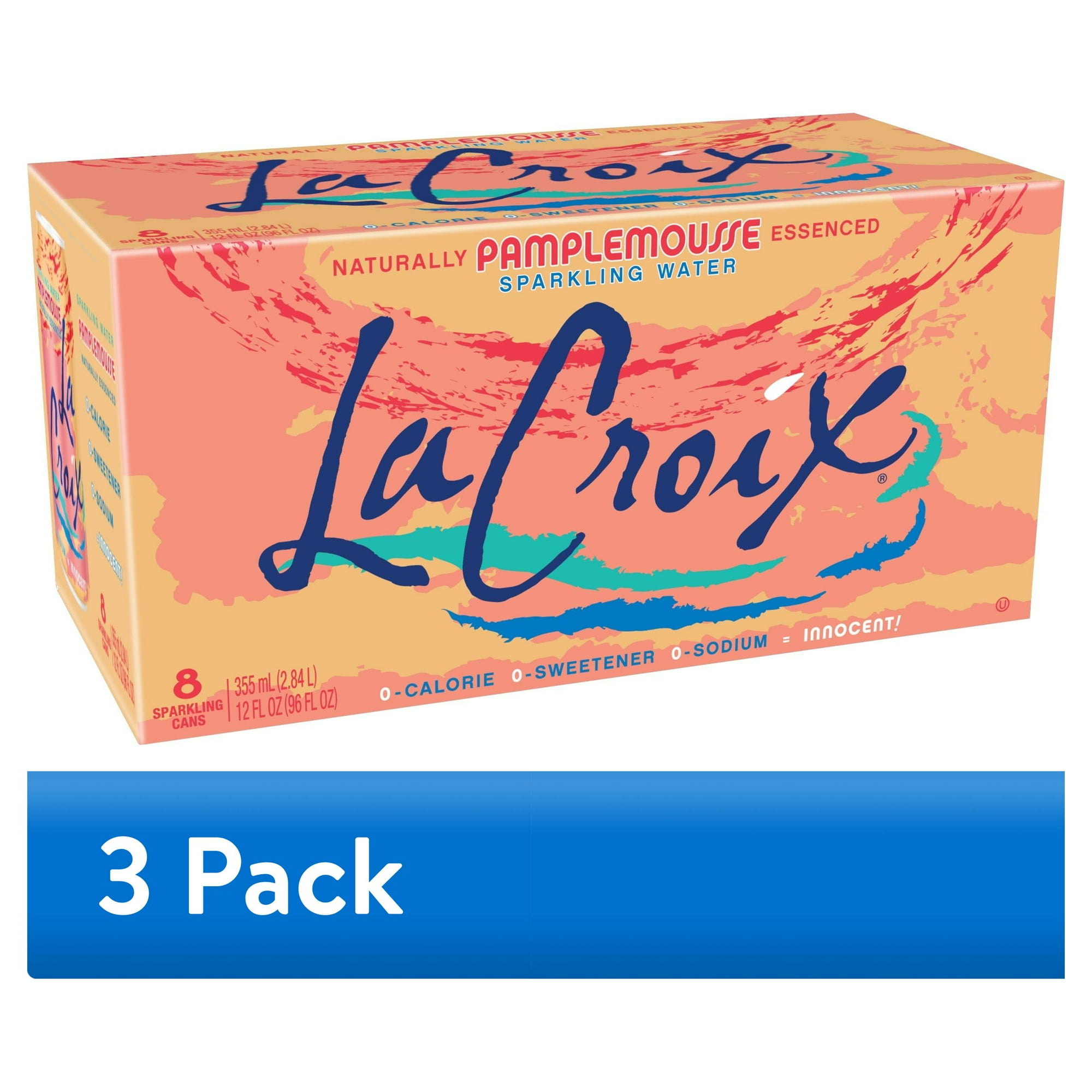 (3 pack) Lacroix Sparkling Water Grapefruit /Pample Mousse (No Calories No Artificial Sweetners)