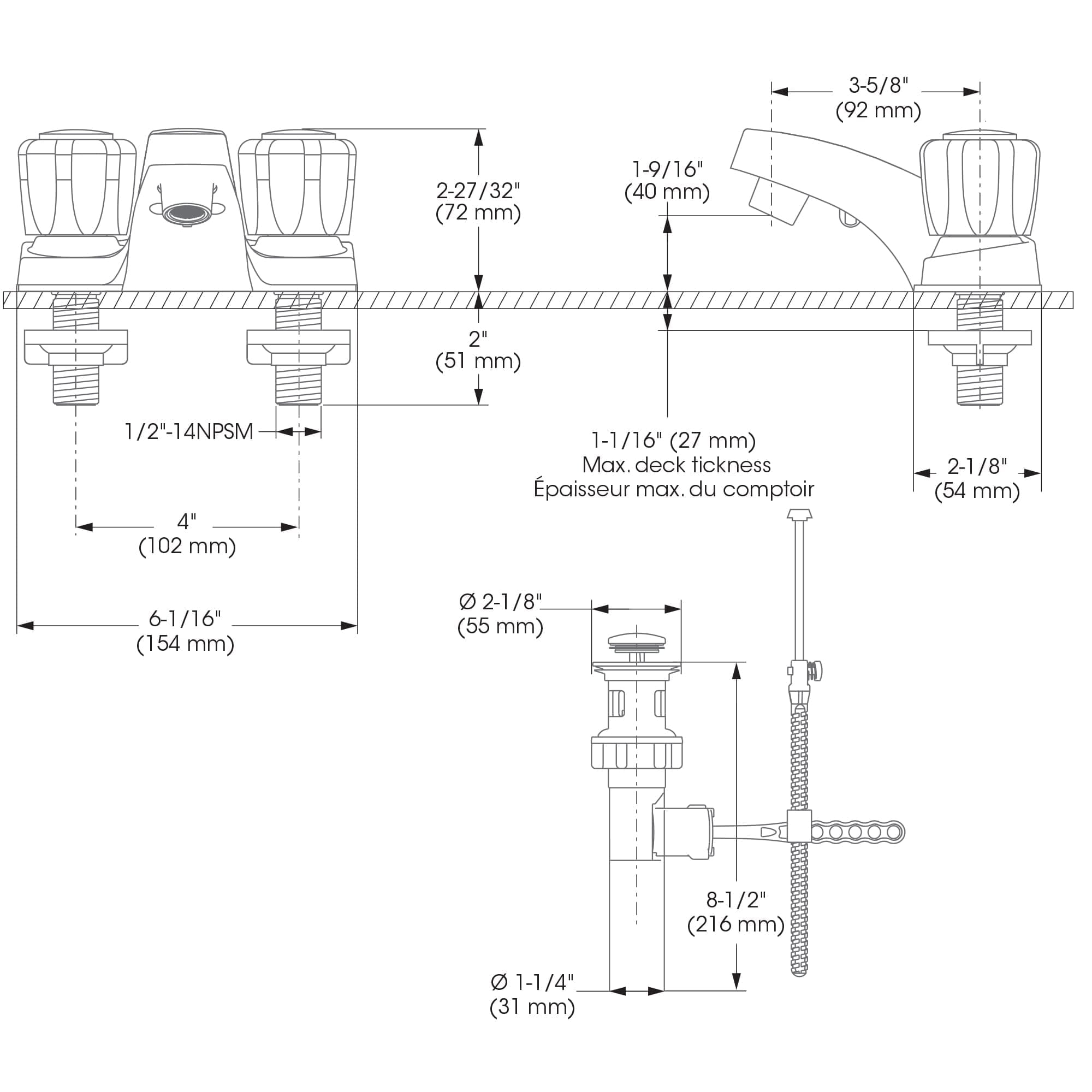 Belanger EBA74WCP Dual Handle Bathroom Faucet with Drain, Chrome
