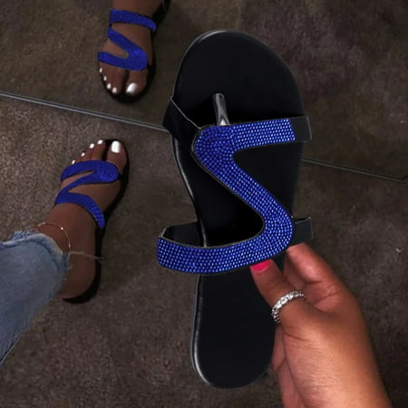 

Alueeu Women s slipper Women s Casual Solid Crystal Roman Plus-size Flat Slippers Sandals Shoes