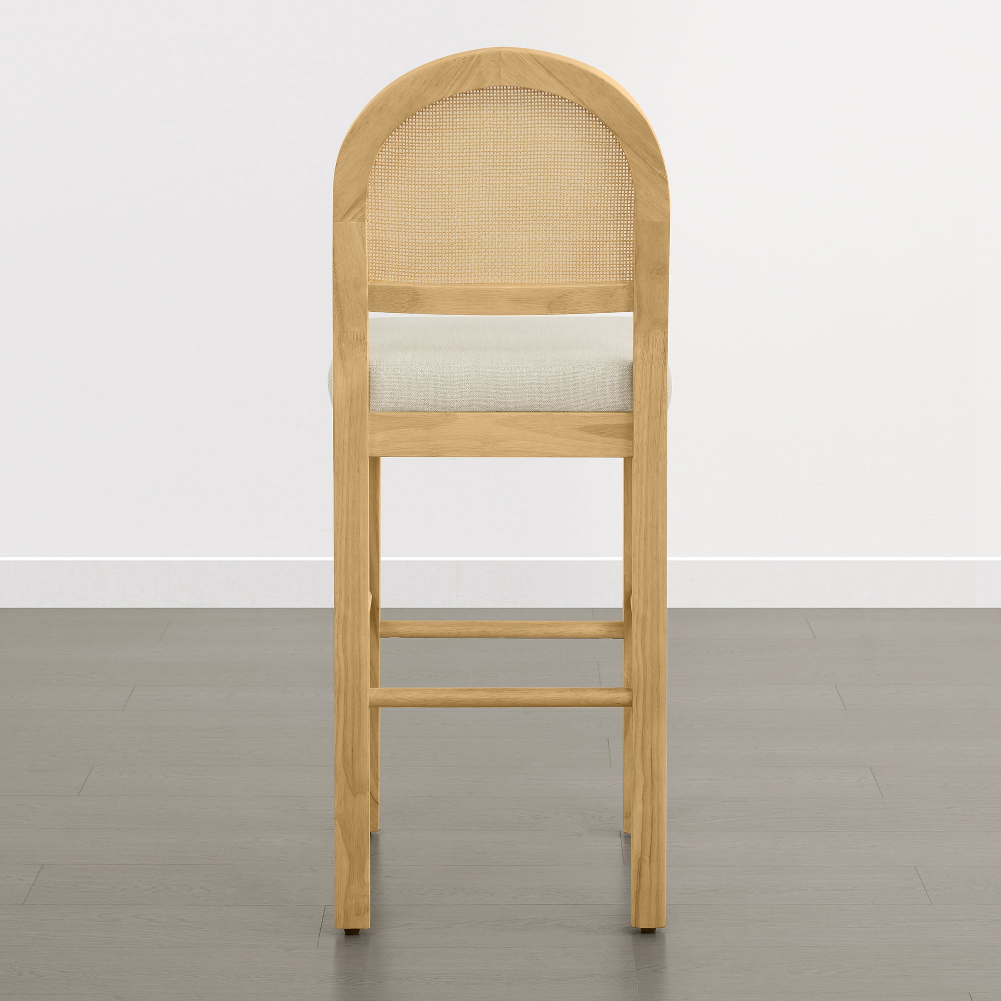 Spruce & Spring 30" Rattan Bar Height Bar Stools Set of 2 with Upholstered Seat, Natural Wood Frame for Kitchen Island, Cream Fabric