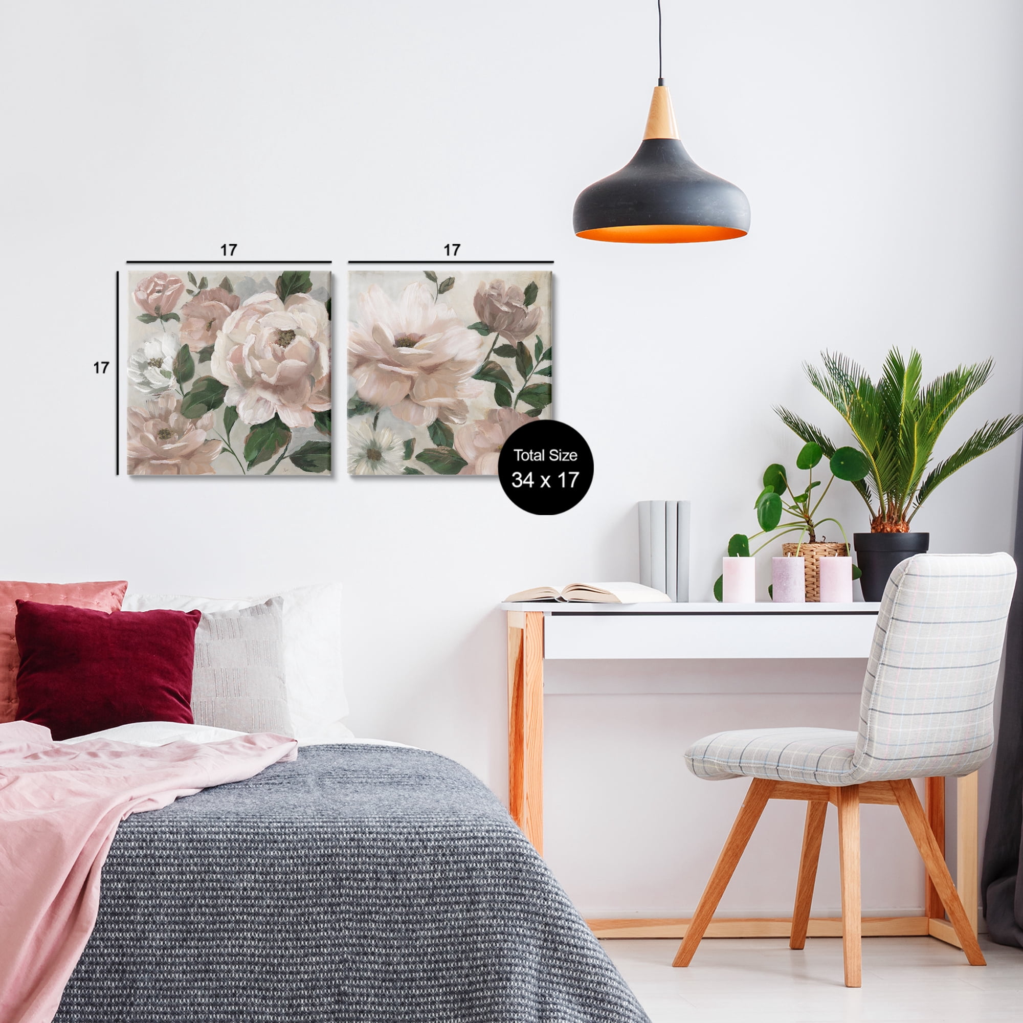 Stupell Industries Elegant Blush Peonies & Leaves 2 Piece Canvas Wall Art Set, design by Nan