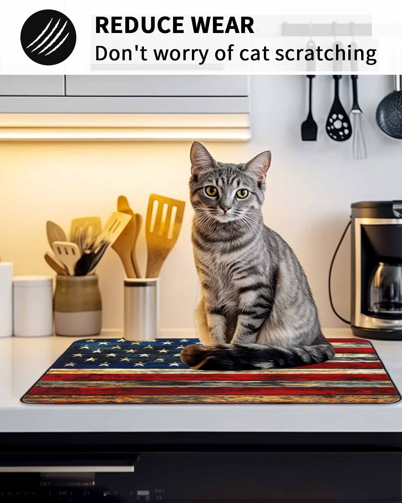 Stove Top Covers for Electric Stove, Retro American Flag Glass Stovetop Cover Protector, Blue Red USA Flag Vintage Wood Induction Cooktop Protector Oven Mat for Kitchen Countertop 31"x24"