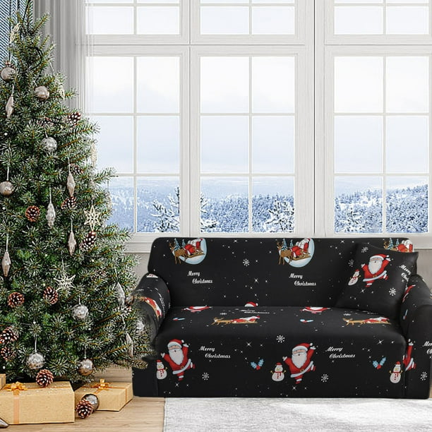 Funda elástica navideña para sofá de 2-3 plazas | Estampado de Papá Noel en poliéster rojo y blanco | Protector de muebles lavable a máquina | Decoración festiva para sala de estar