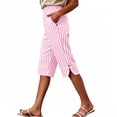 thumbnail image 2 of Cagogo Women Plus Size Capri Pants High Waisted Casual Elastic Waist Striped Cropped Pants with Pockets Beach Vacation Trousers Lounge Travel Summer Clothes, Pink S, 2 of 9