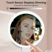 JUUTREN Travel Makeup Mirror with Light, 2-Sided 10X /1X Magnifying Vanity Mirrors, 3 in 1 Hand Held Tabletop Hanging LED Mirror, 3 Color Lighting Dimmable Touch Screen for Home and Outside