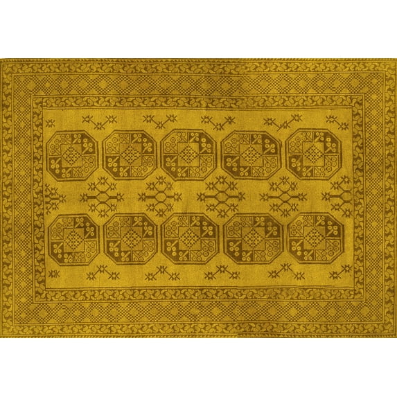 Ahgly Company Machine Washable Indoor Rectangle Persian Yellow Traditional Area Rugs, 6' x 9'