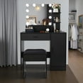 thumbnail image 2 of IVV Vanity Set with Lighted Mirror and Stool, 35.43"W Makeup Dressing Table with 10 LED Bulbs, 1 Drawer, 1-Door Cabinet & 3 Storage Shelves, Black, 2 of 9