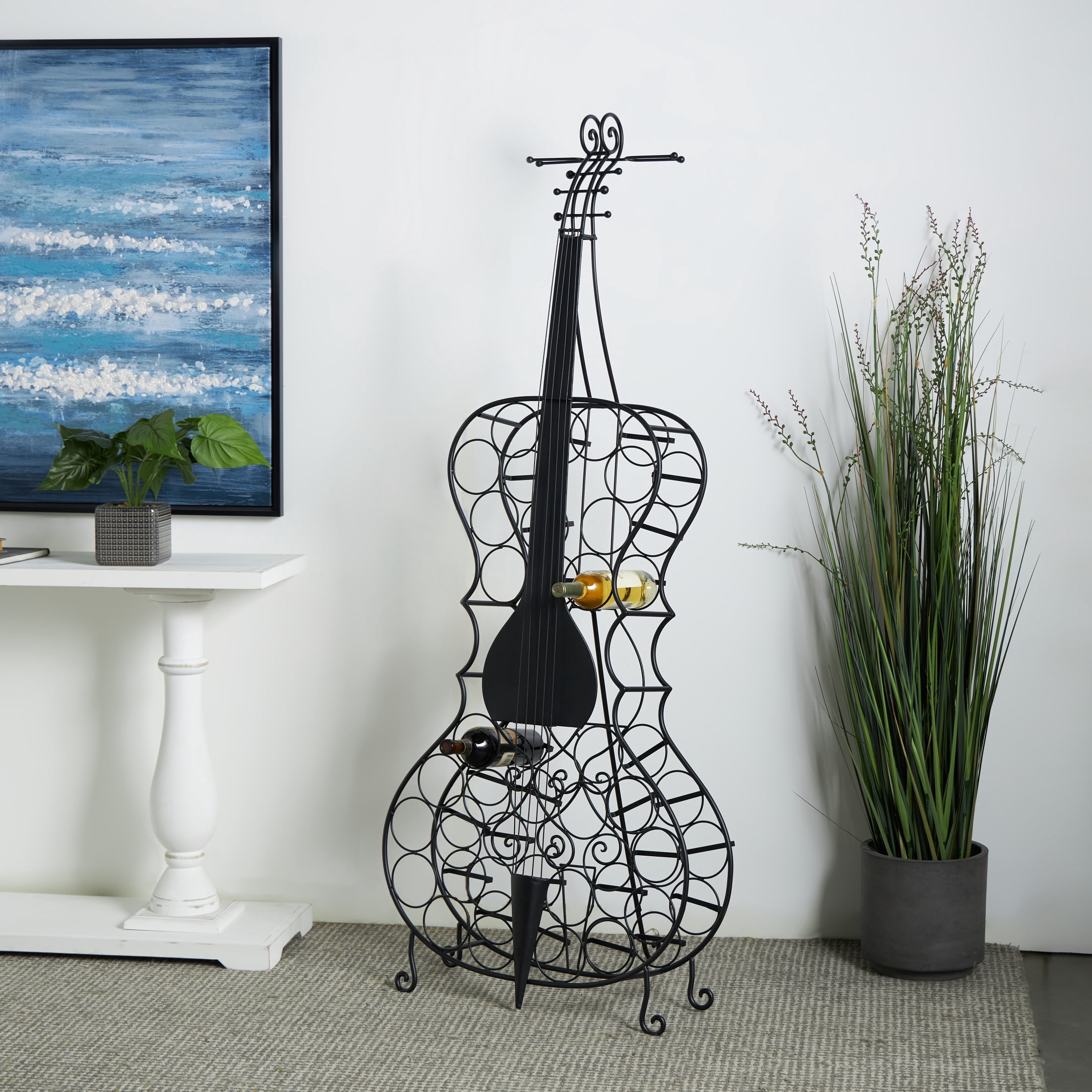 DecMode 27" x 68" Black Metal 26 Bottle Cello Instrument Standing Wine Rack, 1-Piece