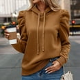 thumbnail image 2 of Wangmeiwg Women's Sweatshirts Women Casual Puff Sleeve Drawstring Hooded Pullover Sweatshirt Loose Fit Solid Long Sleeve Shirt Fall Fashion Comfort Wear Brown S, 2 of 5