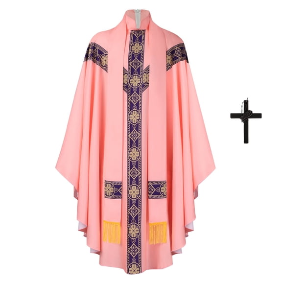 ZGRBOU Gothic Priest Chasuble Vintage Church Mass Vestment Robe Church Liturgical Vestment for Halloween Cosplay Costume