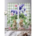 thumbnail image 3 of Spring Easter Sheer Curtains 96 Inch Length 2 Panels Set Window Treatments, Purple Floral Summer Botanical Green Plaid Rod Pocket Semi Curtains for Living Room/Bedroom/Kitchen Décor, 104"W x 96"L, 3 of 7