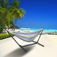 thumbnail image 3 of Hammock with Stand, Brazilian Style Hammock Bed with 8.6ft Heavy Duty Steel Stand and Carrying Bag, Portable Double Hammock for Patio Balcony Deck Indoor Outdoor, Max Load 330lbs, Easy Set Up, K2207, 3 of 10