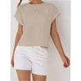 thumbnail image 5 of Womens Short Sleeve T-Shirts Round Neck Rolled Dolman Sleeve Tops Solid Casual Cropped Tees, 5 of 7