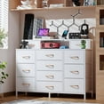 thumbnail image 2 of White Dresser with LED Lights & Charging Station,47" Long Dresser for Bedroom Chests with 12 Storage Drawers,Wide Vanity Dressers Furniture for Closet,Nursery,2 Shelves Wood Top,Metal Frame, 2 of 6