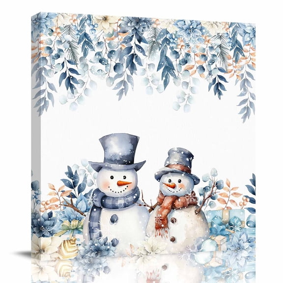 Canvas Print Wall Art Oil Paintings Winter Snowman Christmas Poinsettia Picture Prints Artwork for Living Room Kitchen Bathroom Bedroom