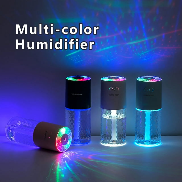 Xihbxyly Humidificador Portátil para Coche, Luz Nocturna Colorida con Alimentación Usb, Funcionamiento Silencioso, Modos de Pulverización Intermitente y Continua, Hidratación de La Piel, Uso En Ofici