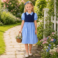 thumbnail image 2 of IPIO Girls’ Sky Blue & Navy Peter Pan Collar Puff Sleeve A-Line Dress, 2 of 7