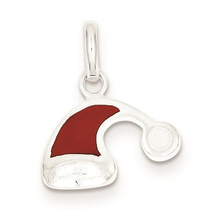 Sterling Silver Enameled Santa Hat Solid Flat back Charm Pendant 18mmx15mm