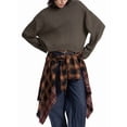 thumbnail image 2 of Women High Neck Sweater Chunky Long Sleeve Knitted High Low Hem Trendy Fall Winter Jumper Blouse Coffee M, 2 of 8