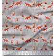 thumbnail image 1 of Soimoi Gray Viscose Chiffon Fabric Cedar Tree & Fox Animal Print Fabric by Yard 42 Inch Wide, 1 of 5