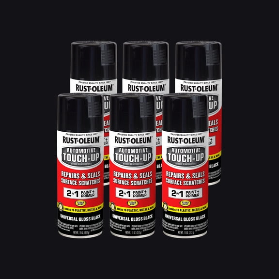 6 Pack, Black, Rust-Oleum Automotive Gloss Touch Up Paint and Primer in One Spray Paint-292320, 11 oz