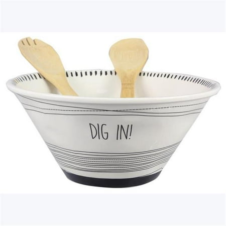 

Youngs 20602 Ceramic Salad Bowl with Bamboo Tool Set Black & White