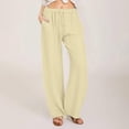 thumbnail image 2 of Riforla Wide Pants Waist Long Drawstring Casual Elastic Women Leg Solid Cotton Pants Pants for Women Khaki XL, 2 of 5