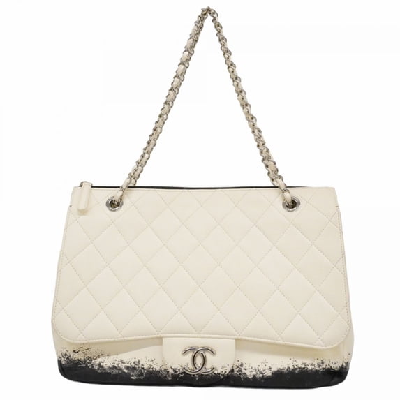 Pre-Owned Chanel Matelassé Chain Shoulder Bag, Lambskin, White/Black, Women's