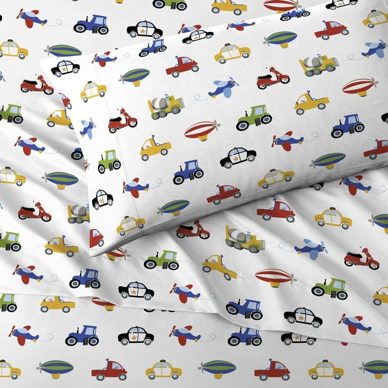 Dream Factory Trains Trucks Full 4 Piece Sheet Sets Polyester Microfiber Blue Child