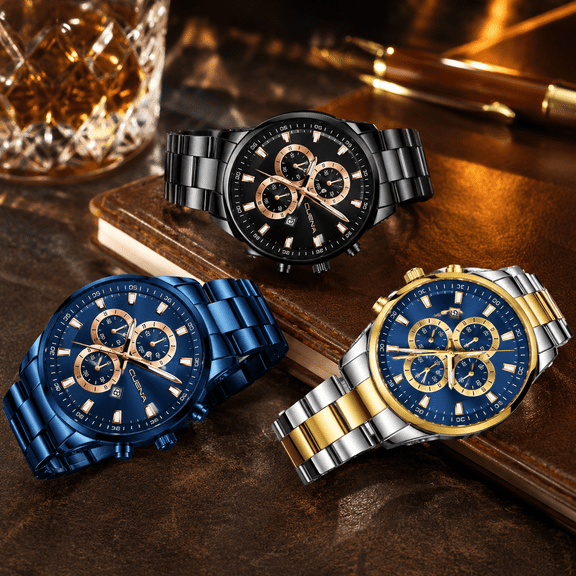 Men’s Analog Watch Quartz Dress Watch With Round Dial Decorative Subdials Metal Bracelet And Date Window For Business Wristwear