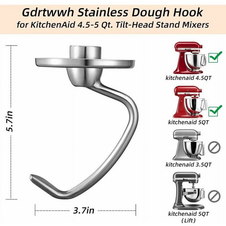 Durable Stainless Steel Dough Hook for KitchenAid Mixers