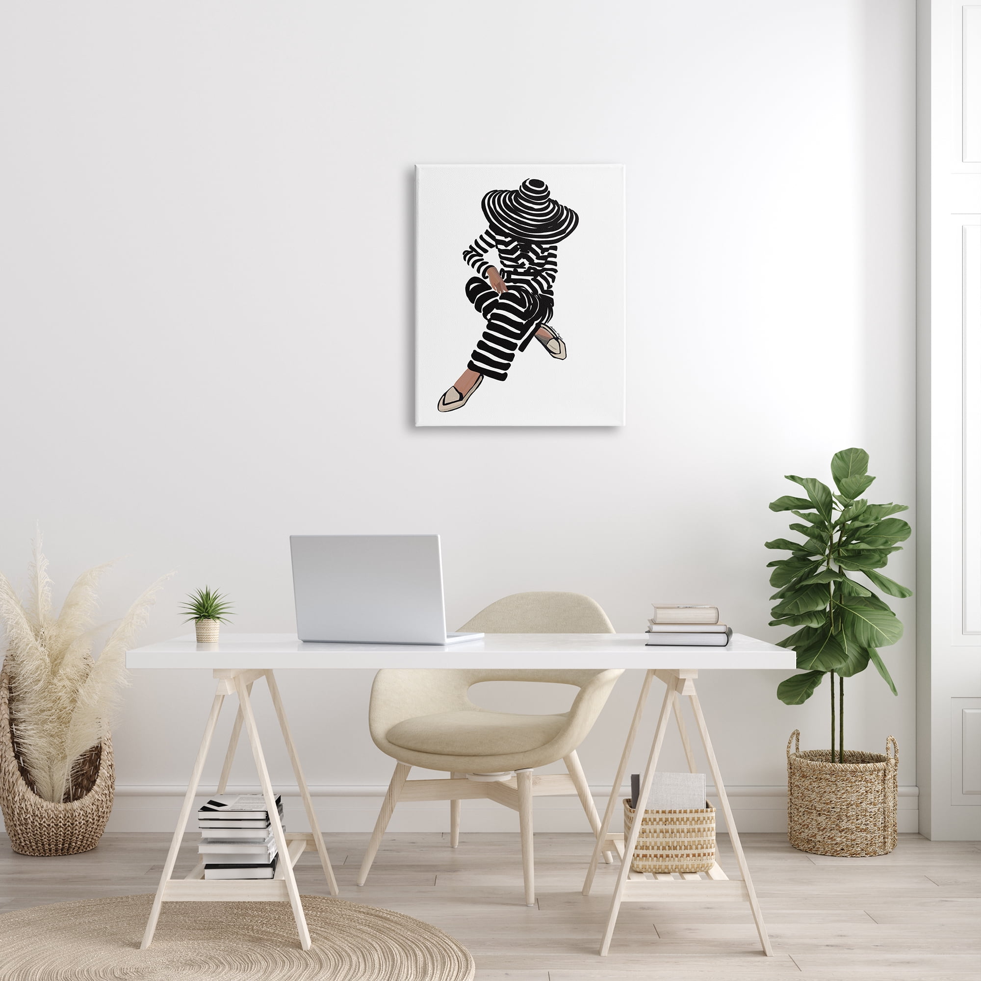 Stupell Industries Stripes Pattern Woman Sitting Fashion Portrait Graphic Art Gallery Wrapped Canvas Print Wall Art, Design by Amelia Noyes