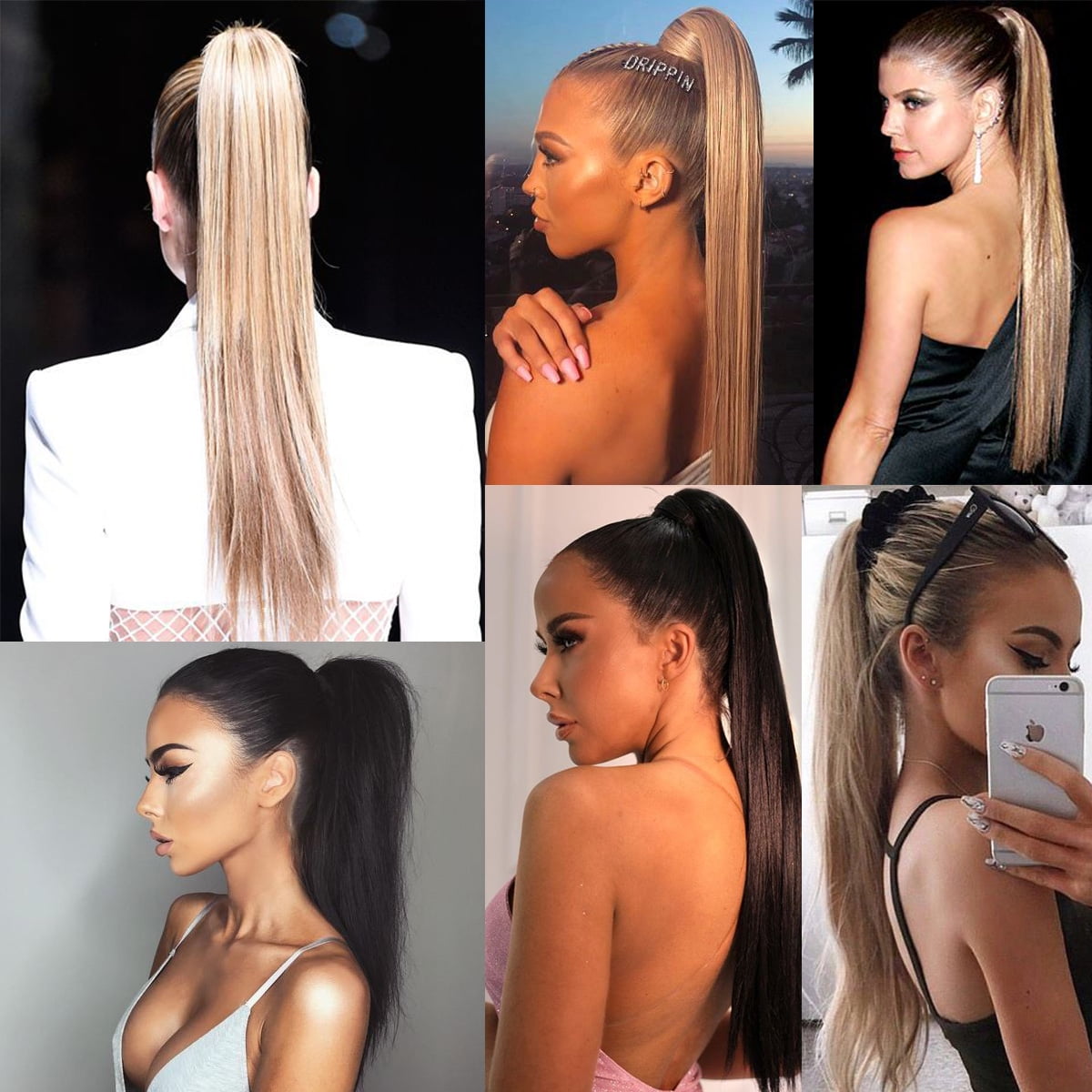 SEGO Jaw/Claw Clip in Hair Extensions Human Hair Clip in Ponytail Hair Extensions 100% Real Remy Hair Long Straight Thick Hair For Women