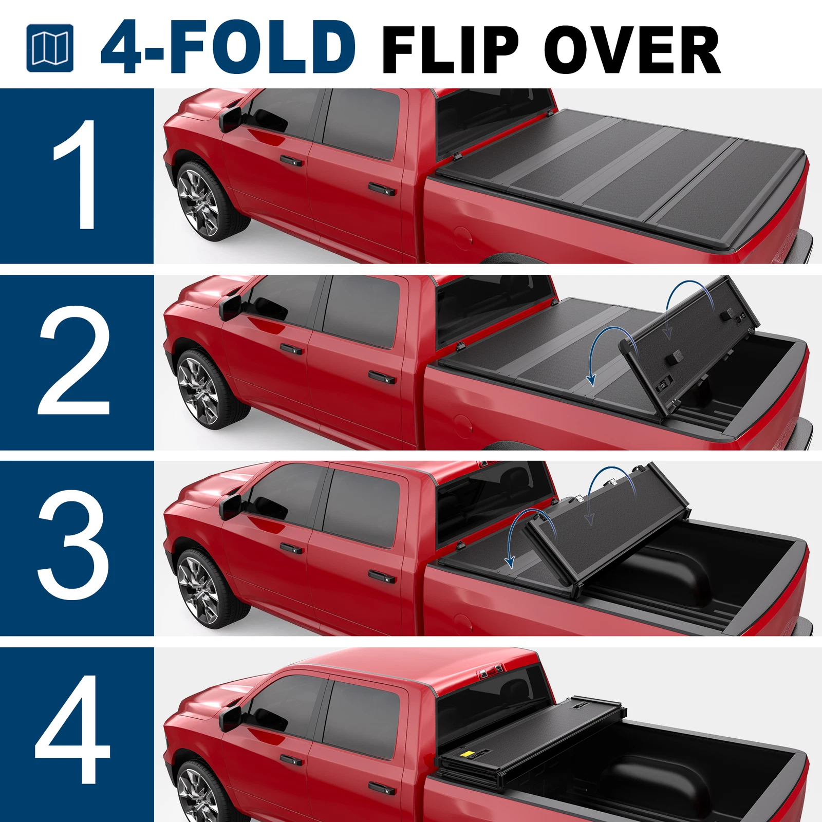 MOSTPLUS FRP 4-Fold 6FT Hard Truck Tonneau Cover for 2024 2025 2026 Toyota Tacoma Truck Bed On Top
