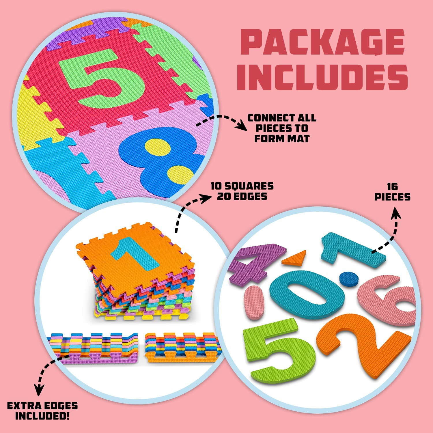 Toyvelt / Foam Play Mat for Baby Kids Interlocking for Indoors / 1 Pack - 10 Tiles / 12 x 12 x 0.01 inches
