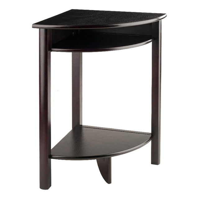 Pemberly Row Transitional Wood Corner Table with Curved Top in Espresso