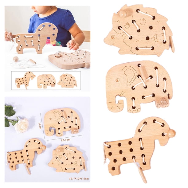 Cartes De Laçage En Bois Pour Tout-petits - 9 Animaux Avec Fils Multicolores - Activité Montessori Motricité Fine