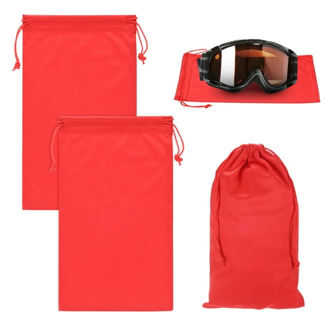 Uxcell 2-Pack Bolsa para Gafas de Esquí, 9.8" x 5.9" Bolsas Suaves de Microfibra con Cierre de Cordón para Gafas de Nieve Rojas