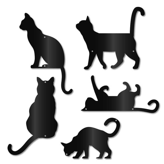 5Pcs 5 Styles Black Cat Metal Wall Art Cat Silhouette Wall Decor Vintage Kitty Animal Hanging Sculpture Art Decoration Signs Plaque