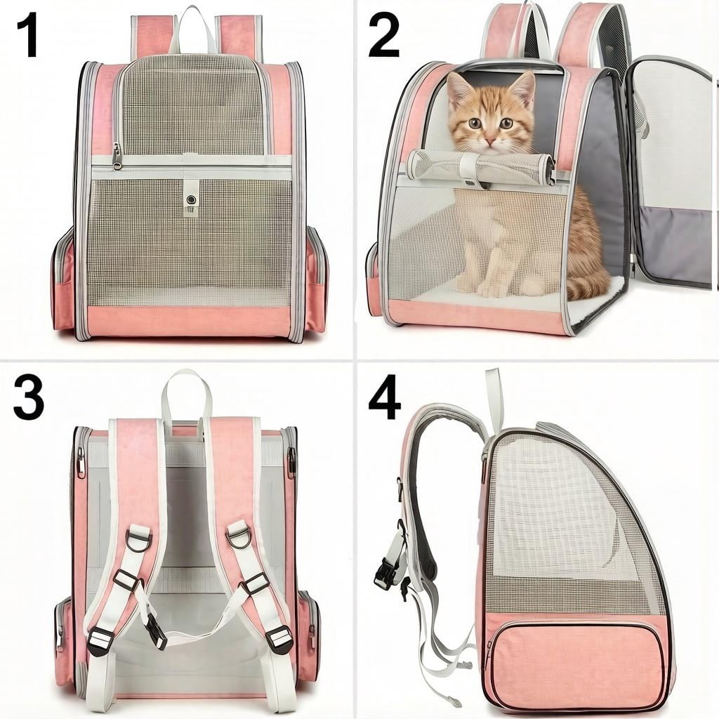 Pet Backpack Carrier for Small Dogs & Cats | Up to 15lbs Capacity | Foldable with Breathable Mesh Windows | Ideal for Travel, Hiking & Outdoor Adventures（Pink）